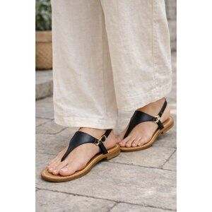 Sandalo Caprese Capri Leather Thong Sandals Black Gold Hardware Women Size 8